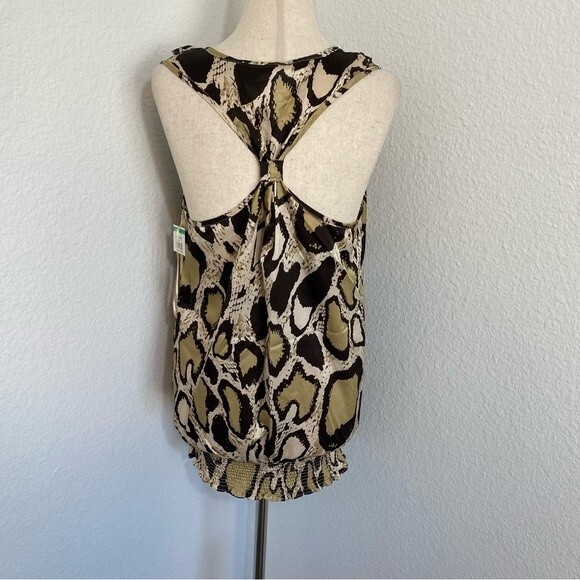 NWT  Vertigo Animal Print V Neck Ruffle Sleeveless Ruche Waist Halter Size M - Picture 4 of 12